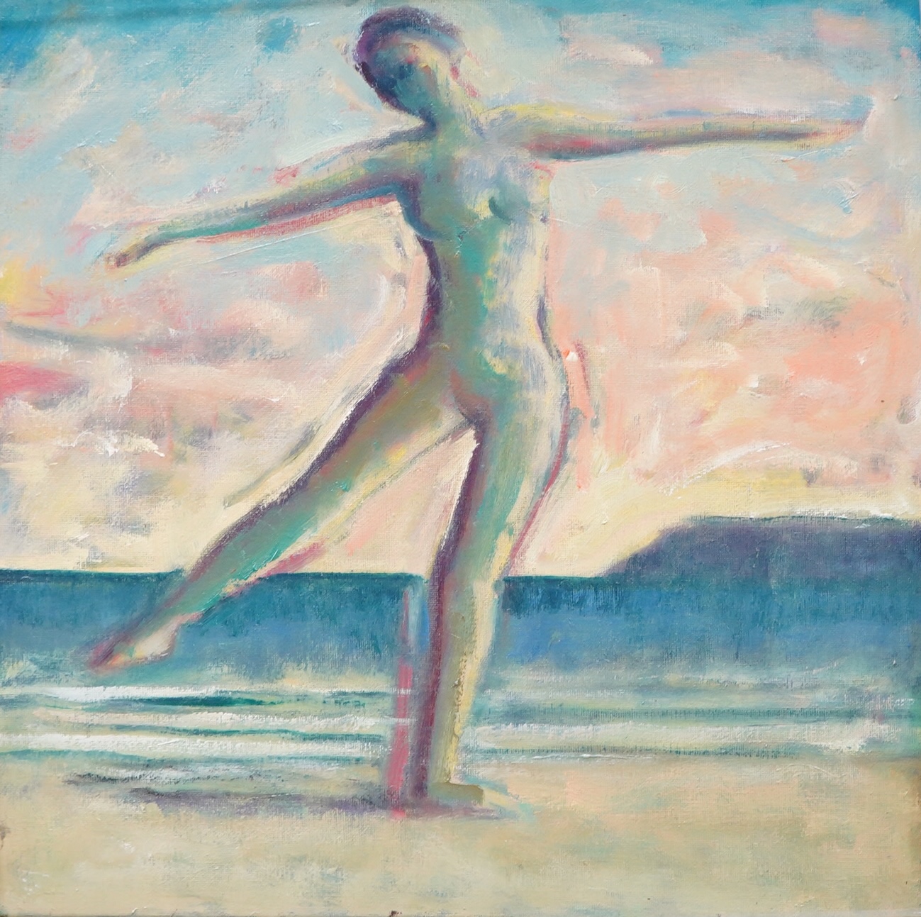 Robin Holtom (b.1944), 'Morning, Fairlight Beach', monogrammed and inscribed verso, oil on canvas, 39 x 39cm